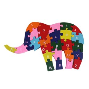 Wooden Elephant Puzzle with Alphabets and Numbers for Kids (26 Pieces)