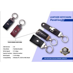 Leather USB Pen Drive with Cover & Key Ring