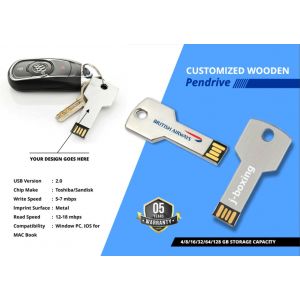 Key Design Metal Custom Printed USB Pen Drive
