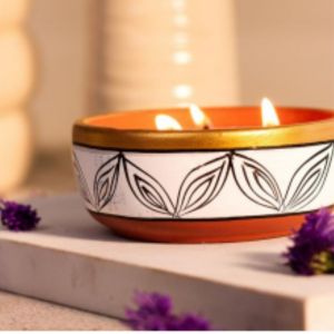 Hand painted Terracotta Soy Candles Bowl Design - Pack of 3 Hand made art