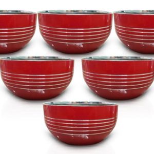  100% Stainless Steel Designer Multicolor Silver Touch Bowl Set of 6- Red