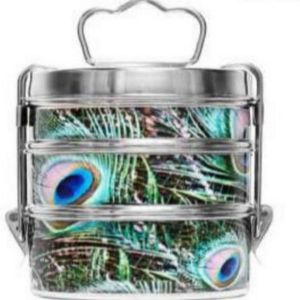 Stainless Steel Lunch Box Multilayer Printed Clip Tiffin Ware - Peacock Painted
