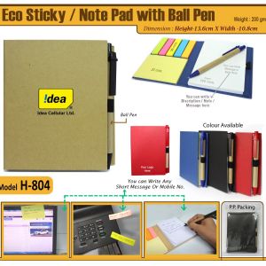 Eco Sticky Memo Pad with Pen for Home, Office Use, Corporate events