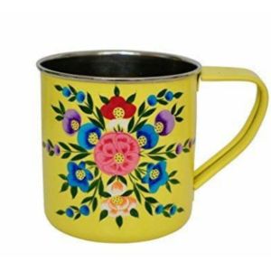  Craft Point Designer Enamel Hand Painted Steel Mugs for Coffee, Tea Yellow
