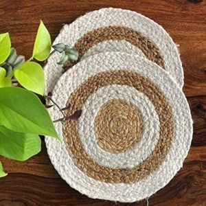 Beautiful Handmade Braided Natural Pure Jute with White and Beige Design