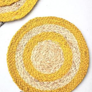 Handmade Braided Natural Pure Jute with Yellow Design Placemats