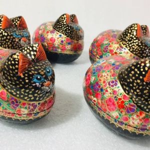 Handmade Cat Box set of 5 Hand Painted Paper Mache Box with lid 