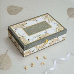 Floral Digital Print MDF Box for Gift Packing 6 Jar Size Box, 6-Piece Jar Box (14 x 10 x 3.75"): For grander gifts, our six-compartment box offers more space to accommodate an assortment of treats. The box is enhanced with a stunning golden clip lock