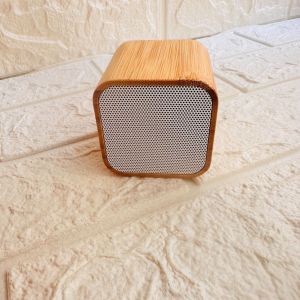 Compact Squared Bamboo Wireless Bluetooth Speaker front view