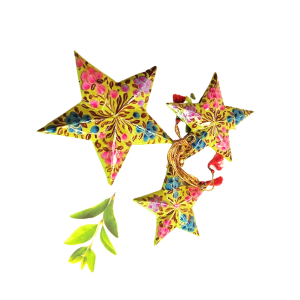 Paper Mache Christmas Tree Hanging Star Set (Multicolor, Pack of 3)