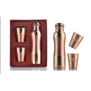 Sustainable Copper Water Bottle  and Glass Gift set 