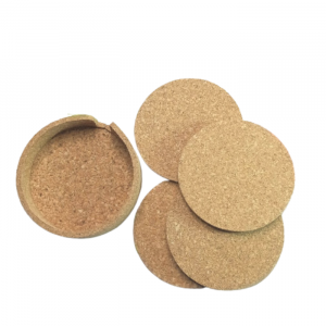 Natural Brown Plain Round Cork Coaster with Stand (set of 4)