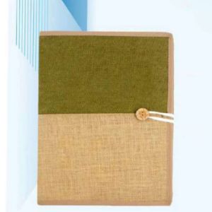  Jute Document Folder with Button Lock, Pen Holder & Card Holder Green and Brown Combination 