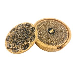 Eco friendly and Natural Cork Coasters with holder (set of 4 - Round)