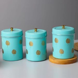 Handmade Minakari Art Jar Stainless Steel Designer Kitchen Storage Containers Blue