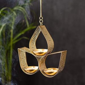 Beautiful Wall Hanging Gold Tealight Candle Holder Lotus Shape Main view