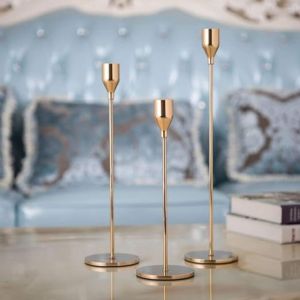  Set of 3 Gold Brass Candle Holders for Taper Candles Main view