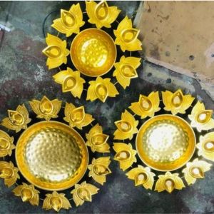 Traditional Lotus Urli Bowl Tealight Holder Festive Home Decor, Christmas Decoration Golden color plain