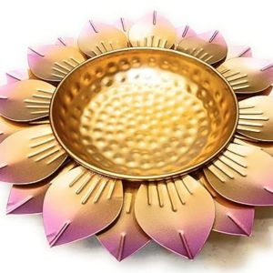 Round Lotus Shape Metal Urli for Floating Candle Flower & Tea Light Holder