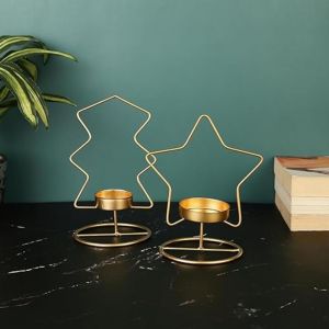 Modern Candle Stand for Home Decoration - Gold - Star and Tree Main view 