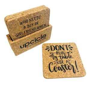 Natural and Sustainable Quotes Cork Coasters with holder (set of 4 - Square)
