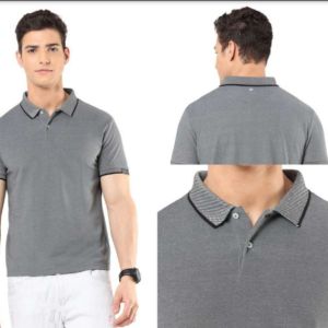 Charm Polo T-Shirt with Tipping from Rare Rabbit  Blue Mélange