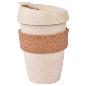 Eco-friendly natural-color cups with a cork grip and lid, Full view 