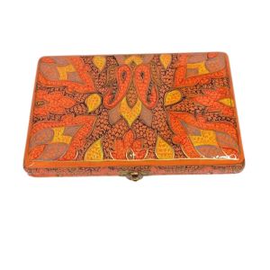 Kashmiri Art Paper Mache Clutch or Sling Bag (Orange)