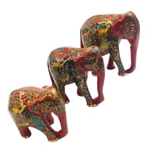 Paper Mache Handmade Elephant Showpiece for Home Decor (set of 3 - Design 1)