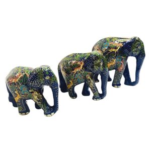 Paper Mache Handmade Elephant Showpiece for Home Decor (set of 3 - Design 3)
