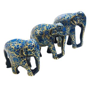 Paper Mache Handmade Elephant Showpiece for Home Decor (set of 3 - Design 4)