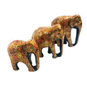 Paper Mache Handmade Elephant Showpiece for Home Decor (set of 3 - Design 7)