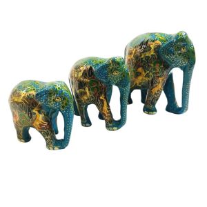 Paper Mache Handmade Elephant Showpiece for Home Decor (set of 3 - Design 8)