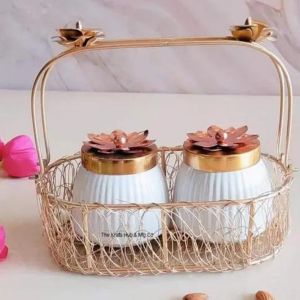  Decorative Metal Dry Fruit Jars with Hamper Basket