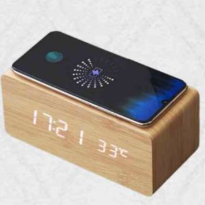 2 in 1 Bamboo Wireless Charger with Date and Temperature Display Phone charge view