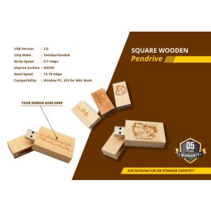 Rectangle Shape Wood Custom Printed USB Pen Drive