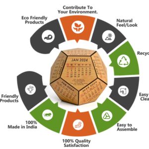 Wooden Bamboo 3D Pentagon Desk Calendar, 8 inches (2024). Features image