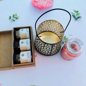 FLORAL CUT-WORK LANTERN GIFT HAMPER DIWALI SET Aroma Wax Soy Candle