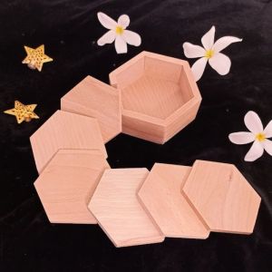 Beautiful Handcrafted Wooden Coaster with Holder (Hexagon set of 6)