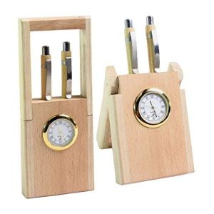 Multipurpose Wooden Pen and Pencil Stand with Quartz Clock 