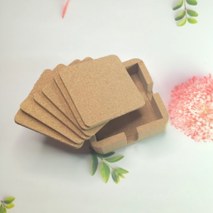 Natural and Sustainable Cork Coasters with Stand (Set of 6 - Square)