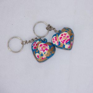 Hand Painted Paper Mache Heart Key Chain set Main view
