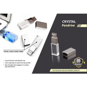 LED Light Flash Drive Crystal Transparent Glass Pen Drive