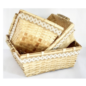Handwoven Bamboo Baskets with Lace (Rectangular) – Custom Handle Options | Multipurpose Storage & Gifting with 3 different sizes