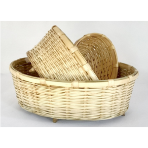 Handwoven Bamboo Baskets with Lace (Oval) – Custom Handle Options | Multipurpose Storage & Gifting with 3 different sizes