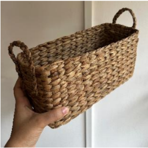 Handwoven Rectangular Water Hyacinth Storage Basket with Handles