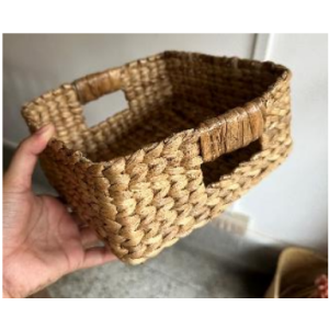 Handwoven Water Hyacinth Basket with Cutout Handles