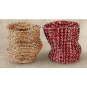 Handcrafted Wicker Sculptural Baskets - Natural & Red Duo