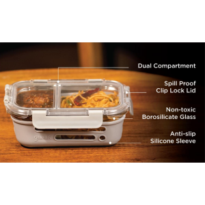 PureMeal Dual Compartment Glass Lunch Box