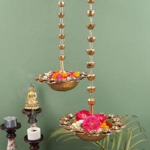 Golden Metal Rose Hanging Golden Urli Bowl Decorative Urli Bowl Pot Main image